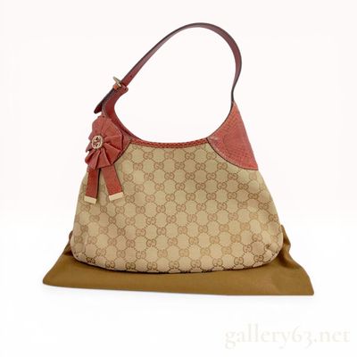 Vintage Gucci GG Canvas Trophy Shoulder Bag with Python Trim