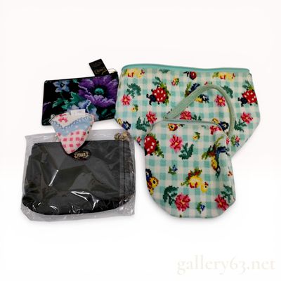 A Collection of 5 Feiler Chenille Accessory Pouches and Bags in Heidi Check and Floral Patterns