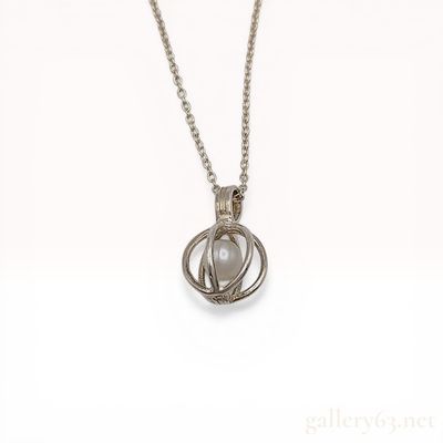 Sterling Silver and Cultured Pearl Cage Pendant Necklace