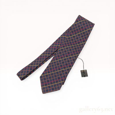 Yves Saint Laurent Silk Geometric Grid Pattern Necktie
