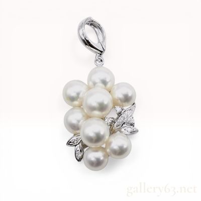 Cultured Pearl and Diamond Grape Motif Cluster Pendant Enhancer in 14 Karat White Gold