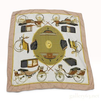 Hermes Silk Carre 90 Scarf in La Voiture a Transformation Pattern