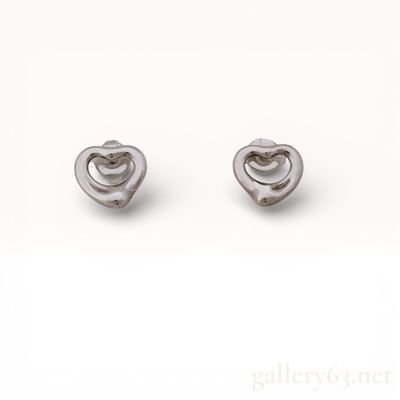 A Pair of Tiffany and Co. Elsa Peretti Sterling Silver Open Heart Stud Earrings
