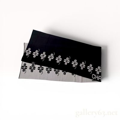 Chanel Boutique Reversible Black and White Knit Clover Motif Scarf