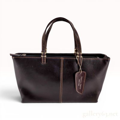 Valentino Bertini Dark Brown Leather Tote Bag with Textured Handles