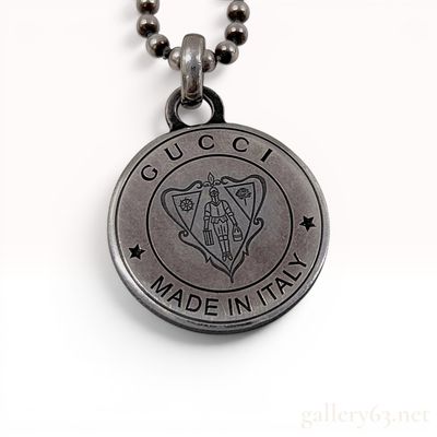 Gucci Sterling Silver Crest Medallion Pendant Necklace with Box