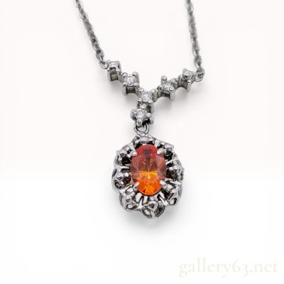 14 Karat White Gold Spessartite Garnet and Diamond Pendant Necklace