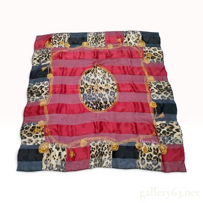 Christian Dior Vintage Leopard and Striped Silk Square Scarf