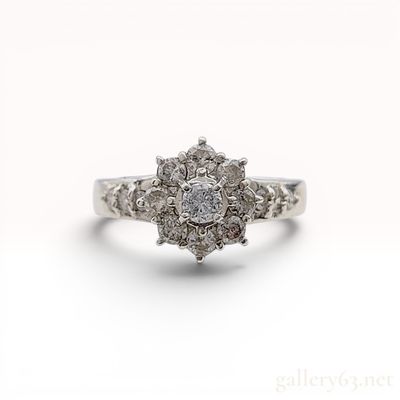 Platinum 900 and Natural Diamond Flower Cluster Ring