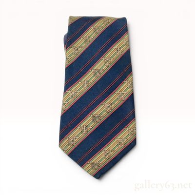 Hermes Navy Blue Silk Equestrian Motif Necktie