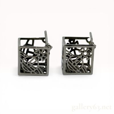 A Pair of Vivienne Westwood Gunmetal-Tone Cube Stud Earrings with Orb Motif