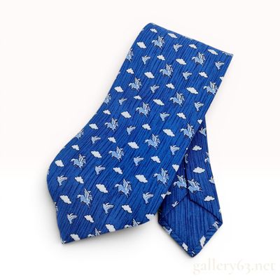 Hermes Blue Silk Pegasus and Dove Pattern Necktie