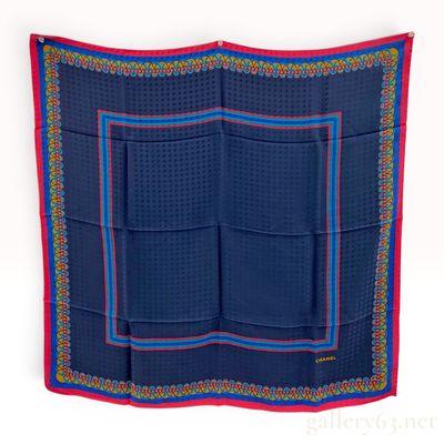 Chanel Silk Scarf with Tonal Logo Jacquard and Geometric Border