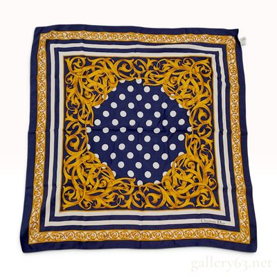 Christian Dior Polka Dot and Acanthus Leaf Silk Scarf