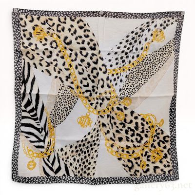 Christian Dior Animal Print and Gold Chain Logo Silk Square Scarf