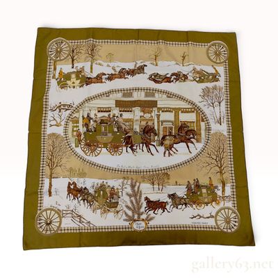Hermes L'Hiver en Poste Silk Scarf by Philippe Ledoux