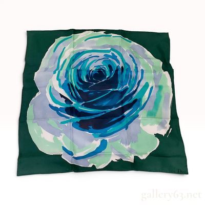 Christian Dior Rose Print Silk Scarf with Original Box