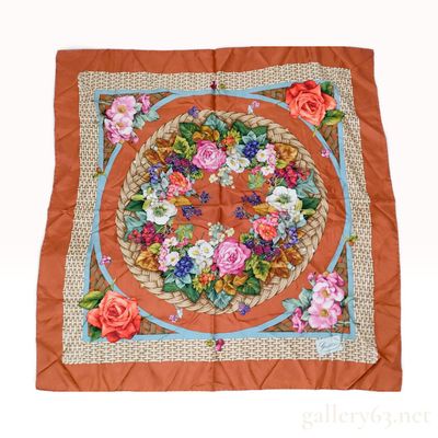 Gucci Floral Wreath and Wicker Print Silk Twill Scarf