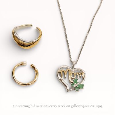 Two Pieces of Sterling Silver Jewelry Including an ete Bypass Ring and a 14K Gold Accent Mom Pendant Necklace