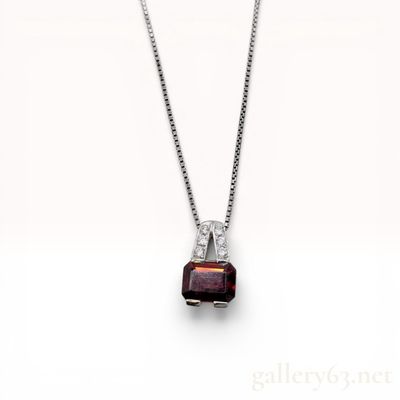 Platinum Emerald-Cut Garnet and Diamond Pendant Necklace