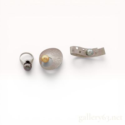 A Trio of Modernist Cultured Pearl and Sterling Silver Jewelry
