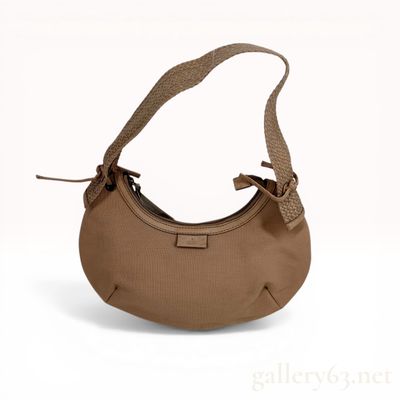 Gucci Tan Canvas Crescent Hobo Bag with Braided Strap
