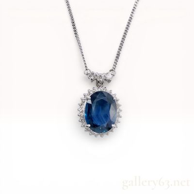 flag - add more phtoos , Platinum 2.83ct Natural Sapphire and Diamond Halo Pendant Necklace