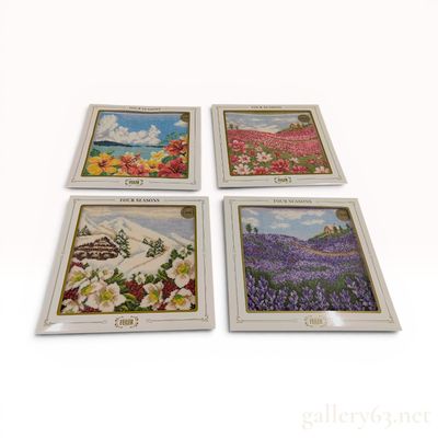 A Set of Four Feiler Germany Four Seasons Series Framed Chenille Textiles