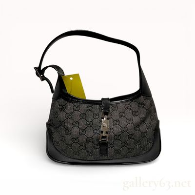 Gucci Jackie Black Monogram Denim Canvas and Leather Shoulder Bag
