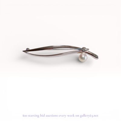 Mikimoto 6mm Pearl Sterling Silver Brooch Estate