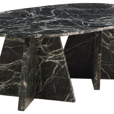 THREE PIECE DOUBLE PEDESTAL  MARBLE COFFEE TABLE.