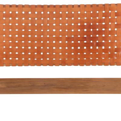 A WOOD AND STRAP WORK LEATHER FULL SIZE HEAD BOARD.