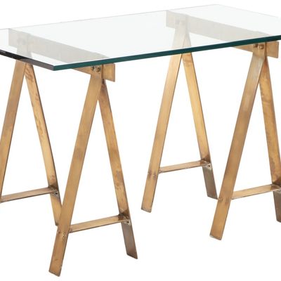 CAMPAIGN STYLE BRONZE AND GLASS WRITING TABLE C 1970.
