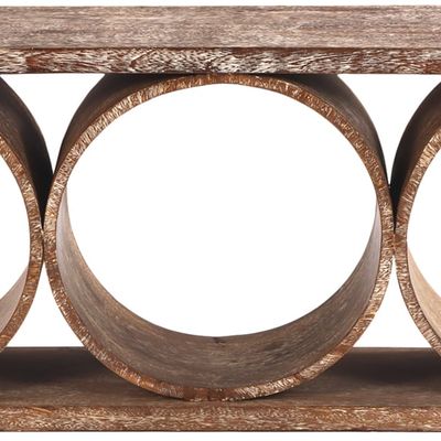 CERUSED OAK CONSOLE TABLE WITH CIRCULAR MOTIF IN THE MANNER OF KARL SPRINGER.