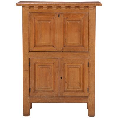 BRUTALIST STYLE SOLID OAK FALL FRONT BAR CABINET C 1960.