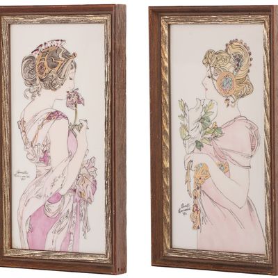 LA PRIMEVERE AND LA PLUME AFTER ALPHONSE MUCHA (CZECH, 1860-1939), PORCELAIN PANELS, SIGNED