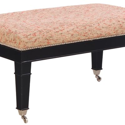 EBONIZED AND UPHOLSTERED STOOL IN THE MANNER OF ANDRE ARBUS.
