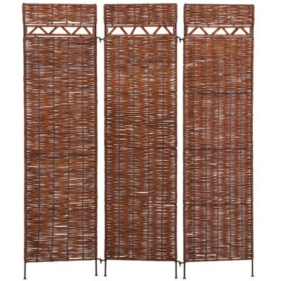 ITALIAN WICKER AND IRON THREE PANEL SCREEN C 1960.