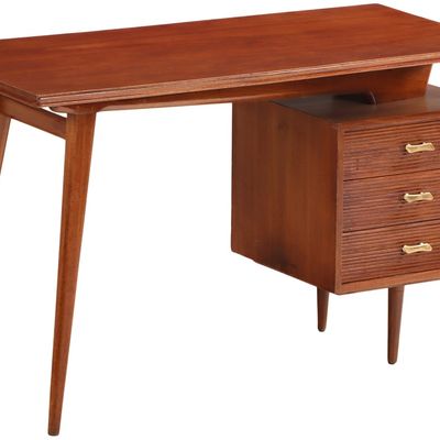 SINGLE PEDESTAL WRITING DESK WITH THREE DRAWERS C 1950.