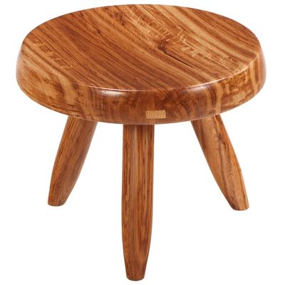 CHARLOTTE PERRIAND STYLE THREE LEG WOODEN STOOL.