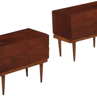 PAIR OF WALNUT TWO DRAWER NIGHT STANDS C 1960.