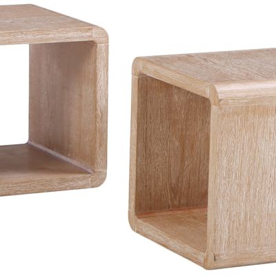 PAIR OF CUBE FORM CERUSED OAK TABLES OR OPEN BOOKCASES.
