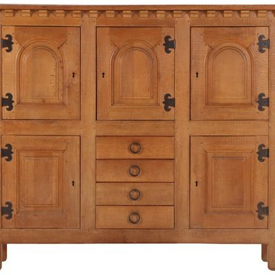 QUALITY SOLID OAK BELGIAN CABINET HAVING DOORS AND DRAWERS C 1960.