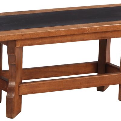 FRENCH BRUTALIST STYLE OAK AND SLATE TOP COFFEE TABLE C 1960.