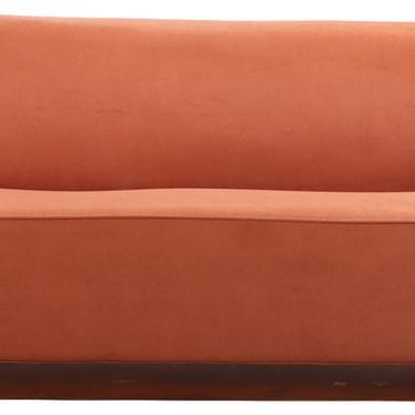 UPHOLSTERED SOFA FLOATING ON A WOODEN BASE IN THE MANNER OF KAGAN C 1960 HAVING NEW FABRIC.