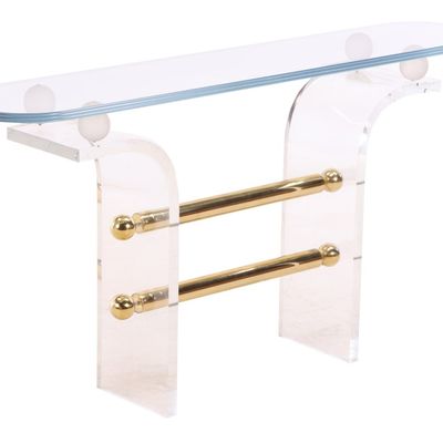 LUCITE CONSOLE TABLE WITH GLASS TOP C 1980.