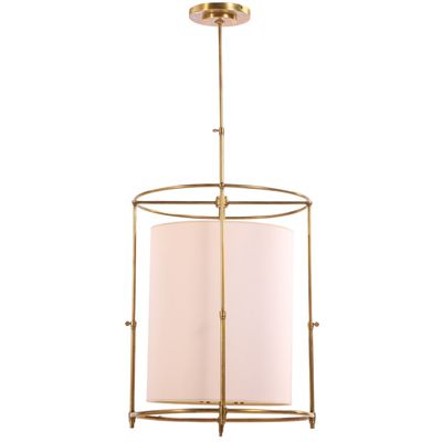NEO-CLASSICAL STYLE BRASS HALL LANTERN WITH FABRIC SHADE.