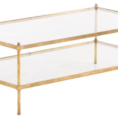 TWO TIER BRASS AND GLASS COFFEE TABLE C 1970.