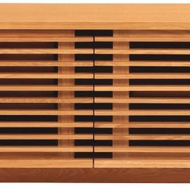 A LARGE SLATTED TEAK CREDENZA DESIGNED BY NATHAN YONG FOR FOLKS.