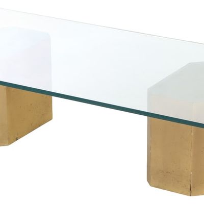BRONZE AND GLASS DOUBLE PEDESTAL COFFEE TABLE C 1960.